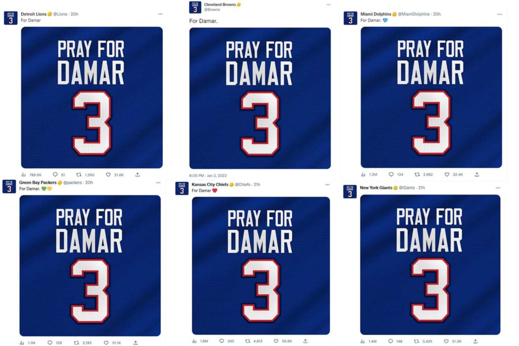 NFL Teams showing support for Damar Hamlin.